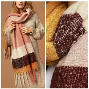 1 left❄Blush/Mustard Soft Thick Oblong Plaid Scarf